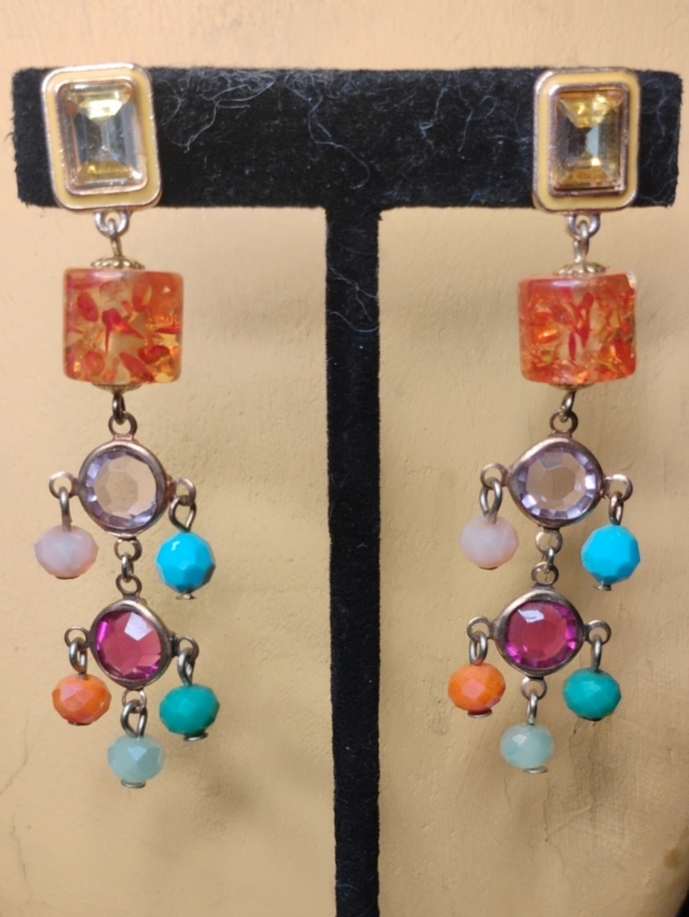 Handmade Mixed Media Statement Chandelier Earrings